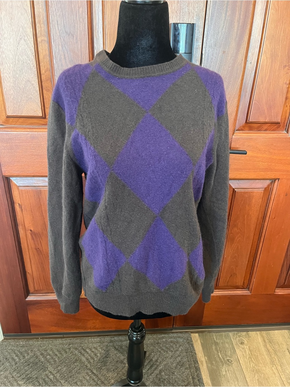 Vintage Benetton Sweater Womens M Pullover 80s Argyle Pattern Wool